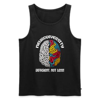 "Different, Not Less" Neurodiversity - Men's Premium Organic Tank Top - black - Front - Michal (187cm)