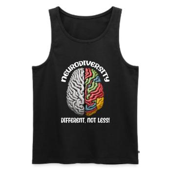 "Different, Not Less" Neurodiversity - Men's Premium Organic Tank Top - black - Front - Michal (187cm)