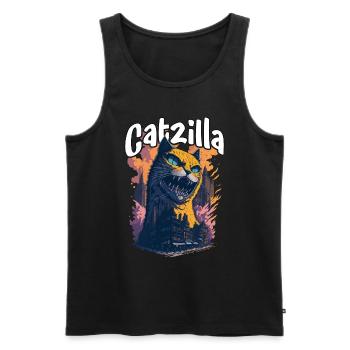 Catzilla Unleashed Funny Cartoon-Style Feline - Männer Premium Bio Tank Top - Schwarz - Vorne - AI Model Male 178 light (178cm)