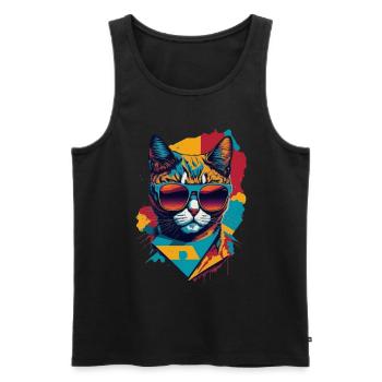 Retro Cool Cat: Vintage Vibes and Feline Flair - Männer Premium Bio Tank Top - Schwarz - Vorne - Michal (187cm)