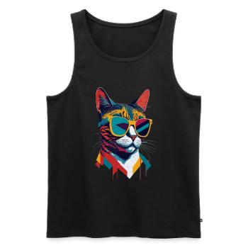 Retro Cool Cat: Vintage Vibes and Feline Flair - Männer Premium Bio Tank Top - Schwarz - Vorne - Michal (187cm)