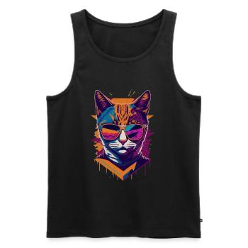 Retro Cool Cat: Vintage Vibes and Feline Flair - Männer Premium Bio Tank Top - Schwarz - Vorne - Michal (187cm)