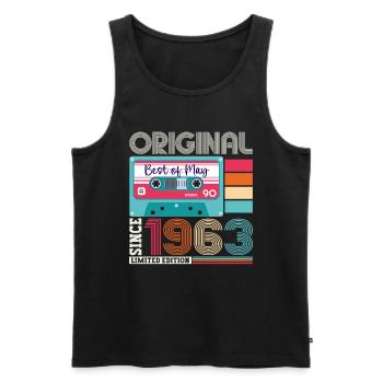 60ème anniversaire homme femme cassette mai vintage 1963 - Débardeur bio Premium Homme - noir - Devant - Michal (187cm)