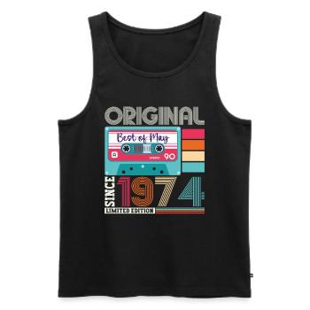 49 Anniversaire Homme Femme Cassette Mai Vintage 1974 - Débardeur bio Premium Homme - noir - Devant - Michal (187cm)
