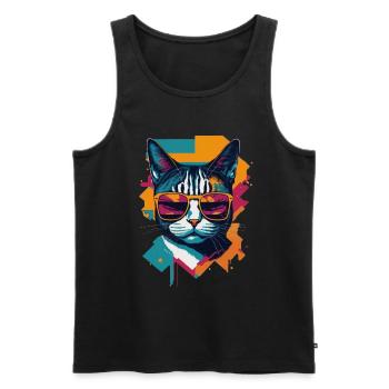 Retro Cool Cat: Vintage Vibes and Feline Flair - Männer Premium Bio Tank Top - Schwarz - Vorne - Michal (187cm)