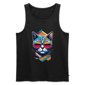 Retro Cool Cat: Vintage Vibes and Feline Flair - Männer Premium Bio Tank Top - Schwarz - Vorne - Michal (187cm)