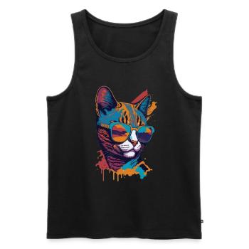 Retro Cool Cat: Vintage Vibes and Feline Flair - Männer Premium Bio Tank Top - Schwarz - Vorne - Michal (187cm)
