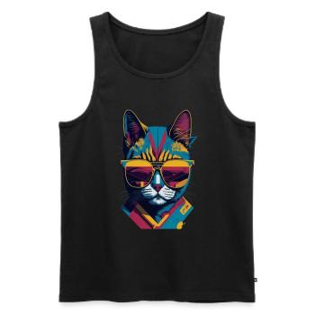 Vintage Vibes and Feline Flair Retro Cool Cat - Männer Premium Bio Tank Top - Schwarz - Vorne - Michal (187cm)