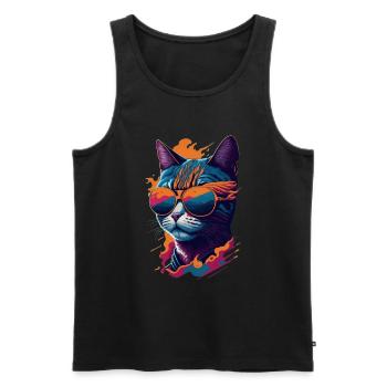 Vintage Vibes and Feline Flair Retro Cool Cat - Männer Premium Bio Tank Top - Schwarz - Vorne - Michal (187cm)