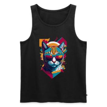 Vintage Vibes and Feline Flair Retro Cool Cat - Männer Premium Bio Tank Top - Schwarz - Vorne - Michal (187cm)