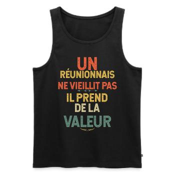 Un Réunionnais Ne Vieillit Pas Humour Homme 974 - Débardeur bio Premium Homme - noir - Devant - Michal (187cm)