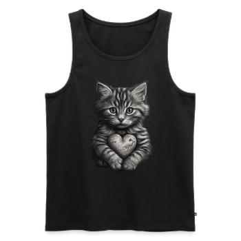 Chat mignon avec cœur pour les amoureux des chats amour - Débardeur bio Premium Homme - noir - Devant - AI Model Male 178 light (178cm)
