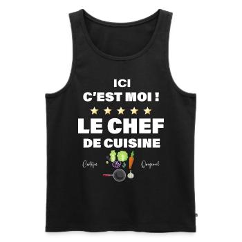 Tablier Ici C'est Moi Le chef Cadeau Homme - Débardeur bio Premium Homme - noir - Devant - Michal (187cm)
