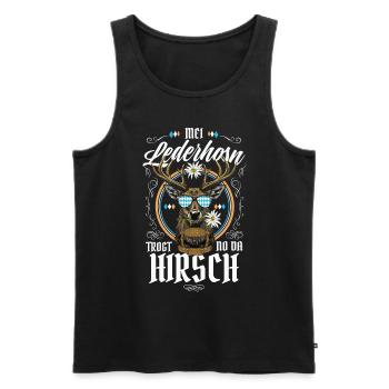 Mei Lederhosn is in da Wäsch Lederhosen Ersatz - Men's Premium Organic Tank Top - black - Front - Michal (187cm)