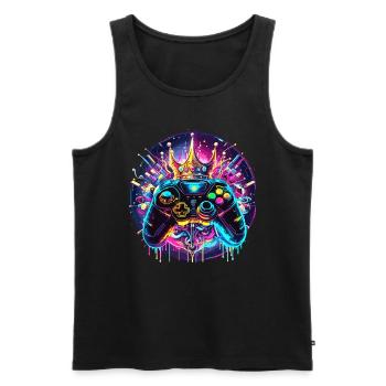 Synthwave Gamer Controller with Crown - Men's Premium Organic Tank Top - black - Front - AI Model Male 178 light (178cm)