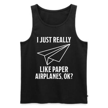 Avion en papier disant blague Avion en papier cadeau - Débardeur bio Premium Homme - noir - Devant - AI Model Male 178 light (178cm)
