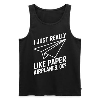 Avion en papier disant blague Avion en papier cadeau - Débardeur bio Premium Homme - noir - Devant - AI Model Male 178 light (178cm)