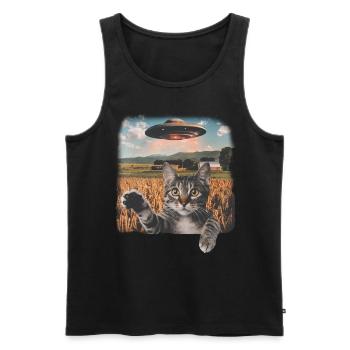 Lustige Ängstliche Katze Selfie UFO Alien - Männer Premium Bio Tank Top - Schwarz - Vorne - Michal (187cm)