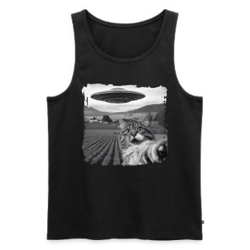 Drôle Chat Effrayé Selfie OVNI Alien - Débardeur bio Premium Homme - noir - Devant - Michal (187cm)