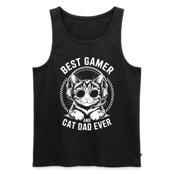 Gamer Disant Papa Chats Drôle Gaming Cadeau - Débardeur bio Premium Homme - noir - Devant - AI Model Male 178 light (178cm)