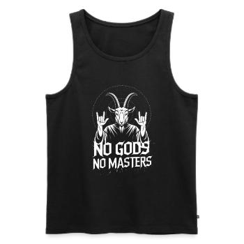 No Gods! No Masters! Atheist, Satanist, Religion - Men's Premium Organic Tank Top - black - Front - Michal (187cm)