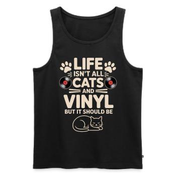Vinyl Spruch Katzen Schallplatte Vinyl Geschenk - Männer Premium Bio Tank Top - Schwarz - Vorne - AI Model Male 178 light (178cm)