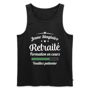 Jeune Stagiaire Retraité Citation Humour - Débardeur bio Premium Homme - noir - Devant - AI Model Male 178 light (178cm)