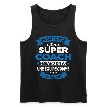 On Sait Qu'on Est Un Super Coach - Débardeur bio Premium Homme - noir - Devant - Michal (187cm)