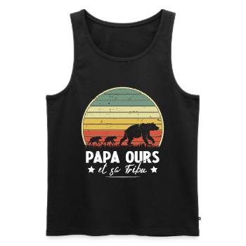 Papa ours et sa tribu Humour cadeau - Débardeur bio Premium Homme - noir - Devant - AI Model Male 178 light (178cm)