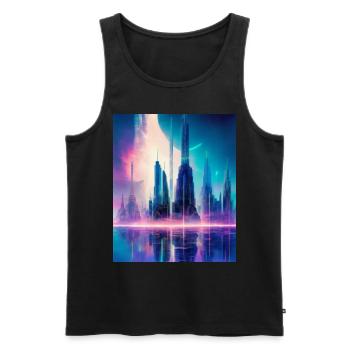 Neon City: a futuristic floating metropolis - Men's Premium Organic Tank Top - black - Front - AI Model Male 178 light (178cm)