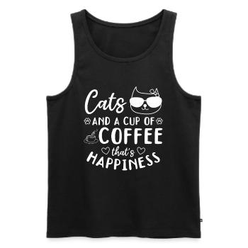 Cats And A Cup Of Coffee That's Happiness - Cat - Männer Premium Bio Tank Top - Schwarz - Vorne - Michal (187cm)