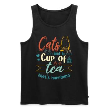 Des chats et une tasse de thé qui fait le bonheur - Cat Owner - Débardeur bio Premium Homme - noir - Devant - Michal (187cm)