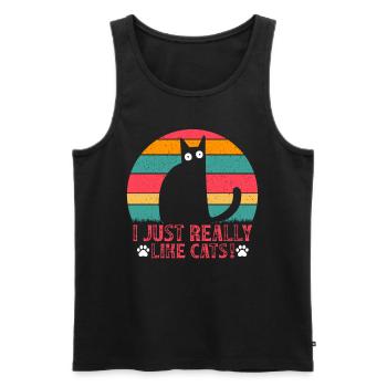 Amoureux des chats Drôle Propriétaire de chat J’aime juste les chats - Débardeur bio Premium Homme - noir - Devant - Michal (187cm)