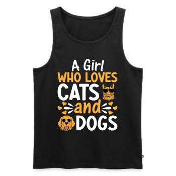 Amoureux des chats Filles Amoureux des chiens I Une fille qui aime les chats - Débardeur bio Premium Homme - noir - Devant - Michal (187cm)
