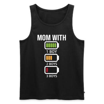 Maman avec trois garçons Batterie vide - Maman avec thre - Débardeur bio Premium Homme - noir - Devant - AI Model Male 178 light (178cm)