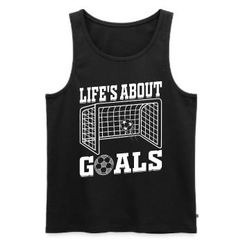 Life's About Goals Soccer Quotes - Soccer - Männer Premium Bio Tank Top - Schwarz - Vorne - Michal (187cm)