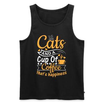 Amoureux des chats - Les chats et une tasse de café qui est Happin - Débardeur bio Premium Homme - noir - Devant - AI Model Male 178 light (178cm)