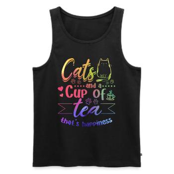 Cats And A Cup Of Tea That's Happiness - Cat Lover - Men's Premium Organic Tank Top - black - Front - Michal (187cm)