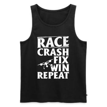 Pilote de drone quadcopter - Race Crash Fix Win Repeat - Débardeur bio Premium Homme - noir - Devant - AI Model Male 178 light (178cm)
