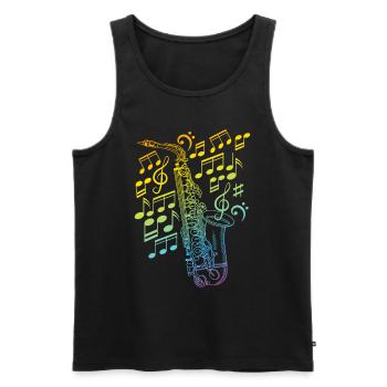 Saxophone avec notes de musique Saxophone Musicien - Débardeur bio Premium Homme - noir - Devant - Michal (187cm)