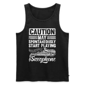 Caution May Spontaneously Start Playing Saxophones - Men's Premium Organic Tank Top - black - Front - Michal (187cm)