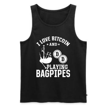 Bagpiper - J’aime Bitcoin et jouer à la cornemuse - Débardeur bio Premium Homme - noir - Devant - Michal (187cm)