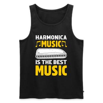 La musique d’harmonica est le meilleur amour de l’orgue à bouche - Débardeur bio Premium Homme - noir - Devant - AI Model Male 178 light (178cm)