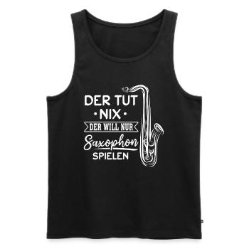 He Doesn't Do Anything Just Wants To Play The Saxo - Männer Premium Bio Tank Top - Schwarz - Vorne - AI Model Male 178 light (178cm)