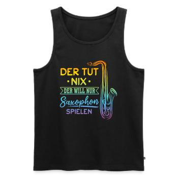 He Doesn't Do Anything Just Wants To Play The Saxo - Männer Premium Bio Tank Top - Schwarz - Vorne - AI Model Male 178 light (178cm)
