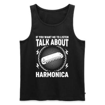 Si vous voulez que j’écoute, parlez d’harmonica - Débardeur bio Premium Homme - noir - Devant - Michal (187cm)