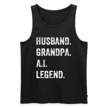 Mari. Papi. A.I. Légende. - Grand-père Ai Artifi - Débardeur bio Premium Homme - noir - Devant - Michal (187cm)