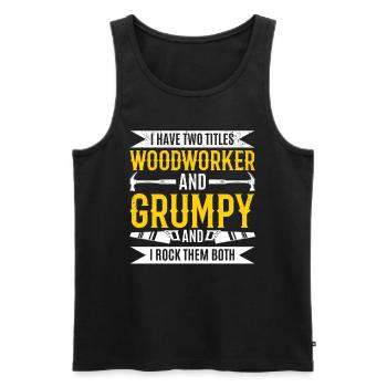 J’ai deux titres Woodworker et Grumpy - Funny Ca - Débardeur bio Premium Homme - noir - Devant - AI Model Male 178 light (178cm)
