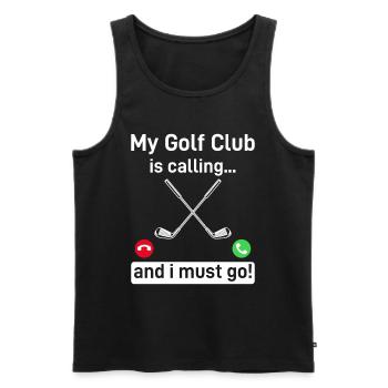 Mon club de golf m’appelle et je dois y aller! Golf amusant - Débardeur bio Premium Homme - noir - Devant - AI Model Male 178 light (178cm)