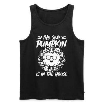 The Sexy Pumpkin Is In The House - Funny Halloween - Men's Premium Organic Tank Top - black - Front - AI Model Male 178 light (178cm)